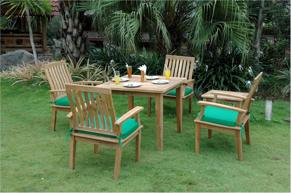 FurnitureTeak Teak Furniture Set 4 qty. Dining Armchairs + 35" Square “Bahama” Style Table w