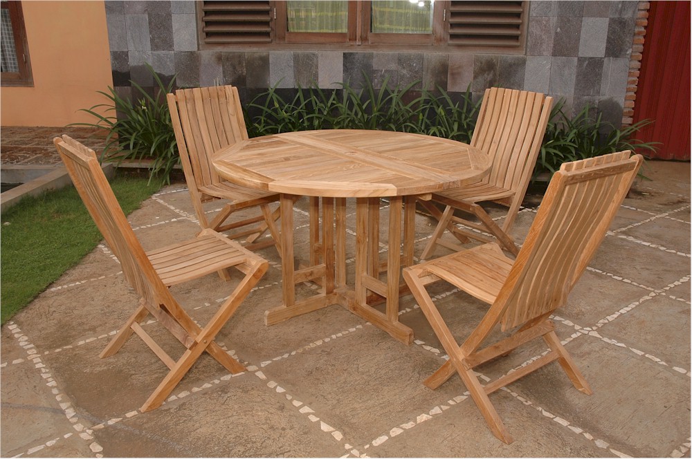 FurnitureTeak Teak Furniture Set of 47" Round Butterfly Folding Table