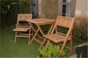 Teak Furniture Set of 2 qty. "Windsor" Style Folding Chairs + Windsor 24" Square Folding Teak Table
