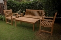 Teak Bench Classic 3-Seater 59" + 2 Classic Dining Armchairs + Bahama 47" Rectangular Coffee Table