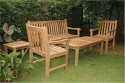 Teak Bench Classic 3-Seater 59" + 2 Classic Dining Armchairs + Bahama 47" Rectangular Coffee Table