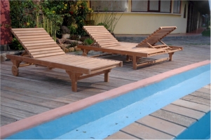 Teak Sun Lounger - "Capri" Style Adjusted Back + Hide away Tray